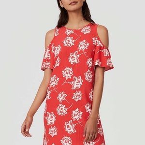 Ann Taylor LOFT Floral Cold Shoulder Dress in Scarlet Flame - Size 12